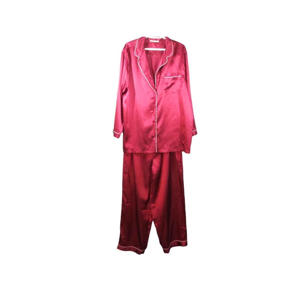 Addition Elle Womens Size 2X Luxurious Burgundy Wine Satin Pajama 2 Piece Set
